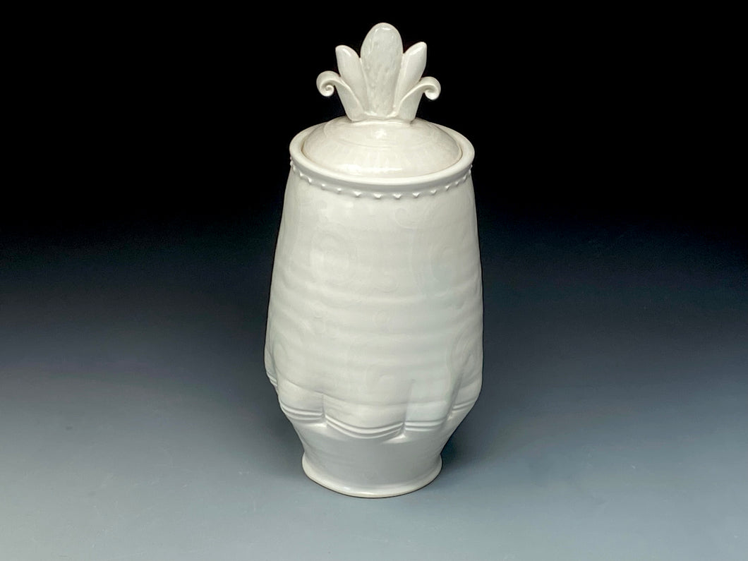 Commemorative Jar- White on white pattern