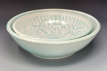 Load image into Gallery viewer, Shallow Serving Bowl Set / Celadon Floral Decoration
