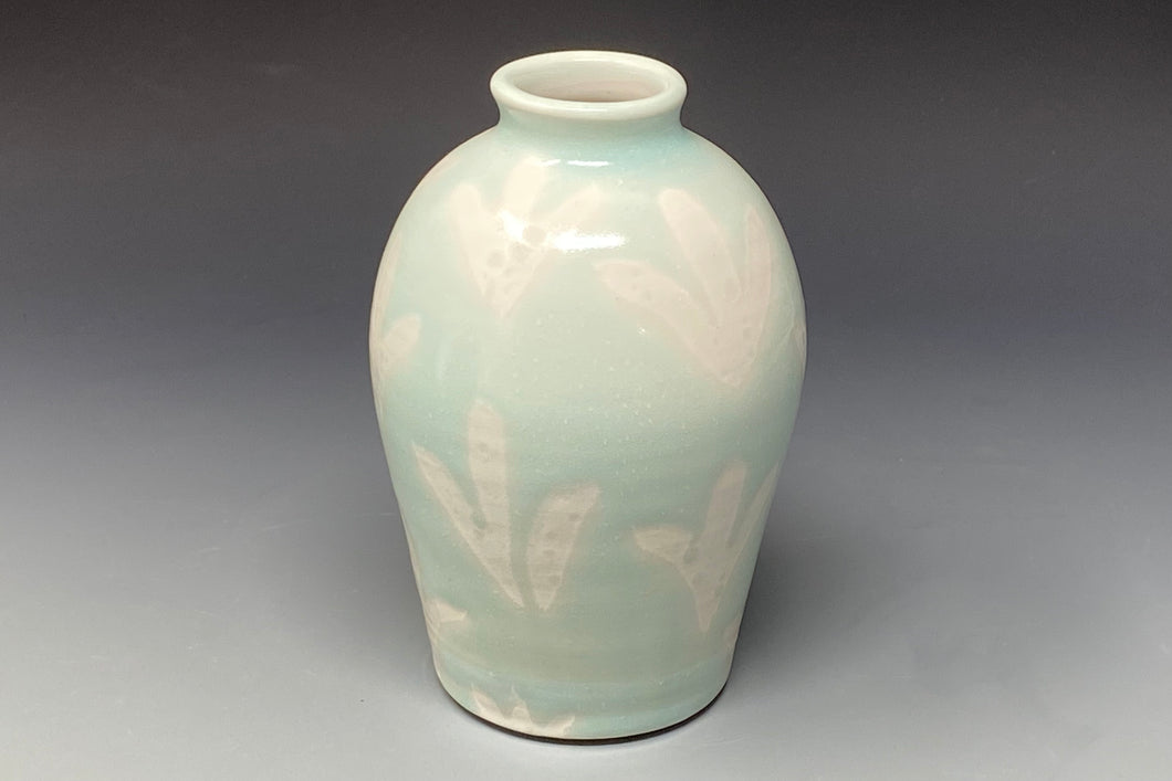 Bud Vase - Celadon /White Floral Pattern